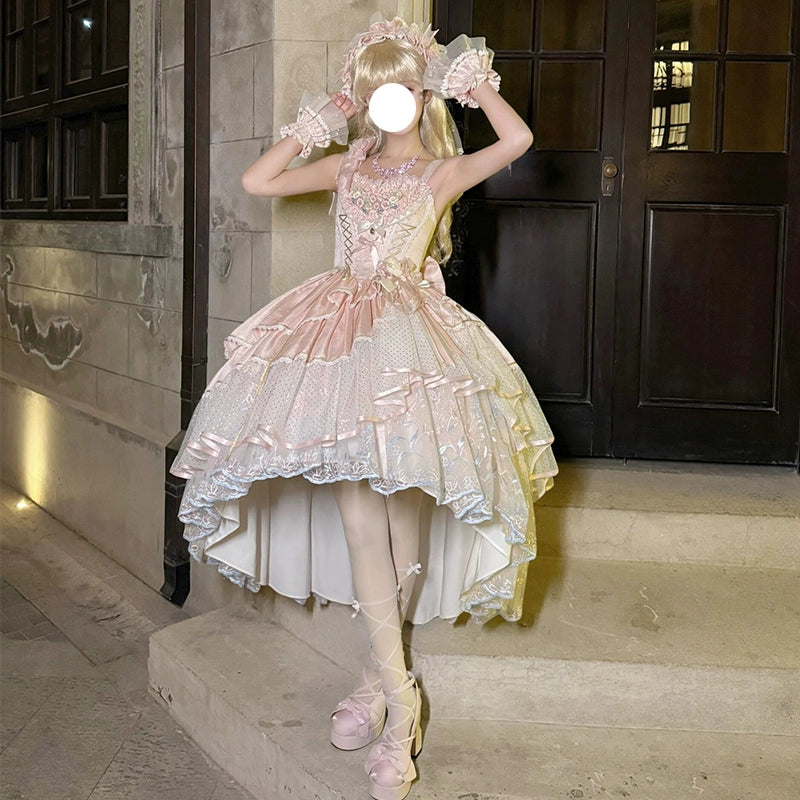 Pink Rose Lolita Evening Dress Skirt Women's 2025 New Design Ribbon Light Flower Wedding Student Day Coming-of-Age Ceremony