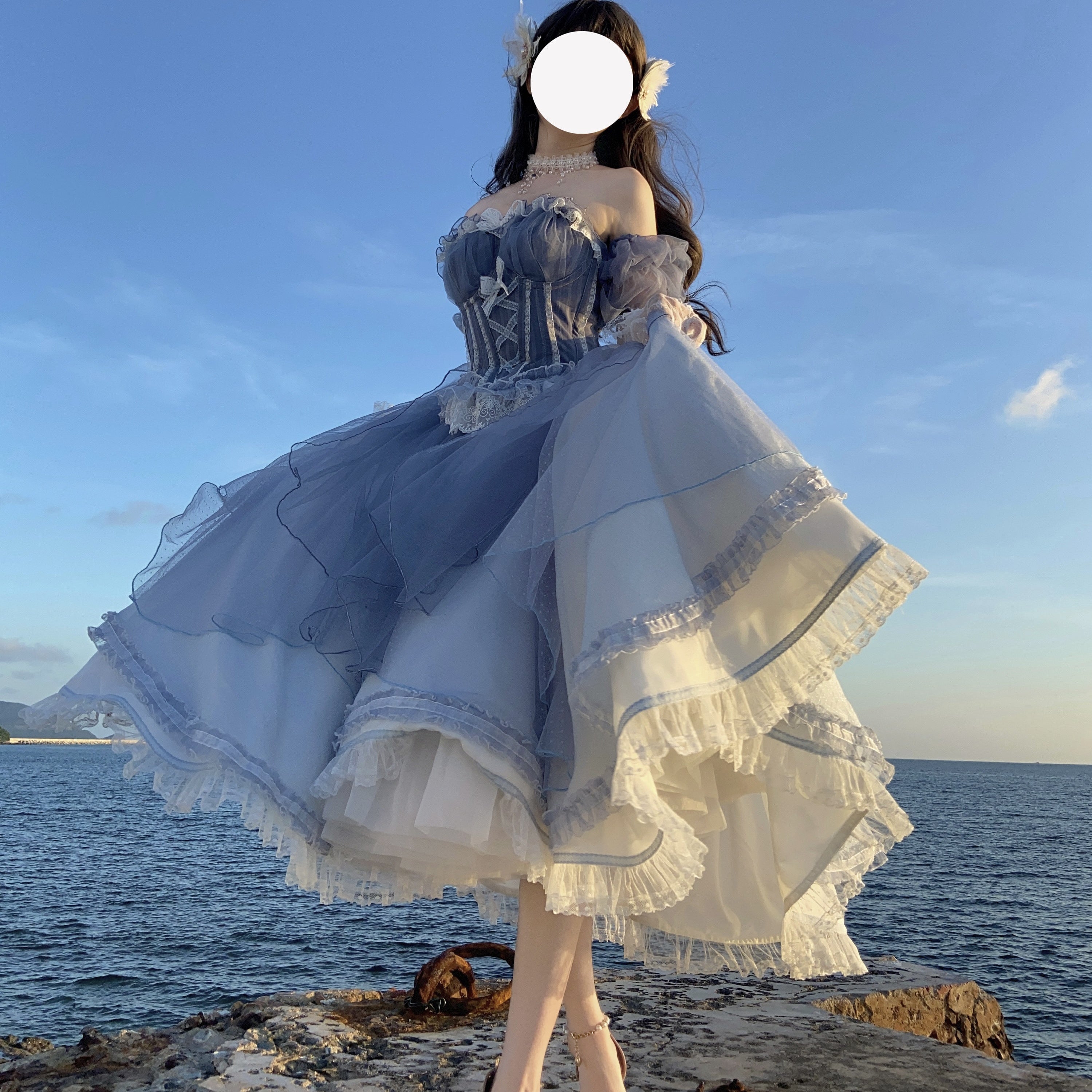 "Peony Like a Dream" elegant cla short front and long back split Lolita