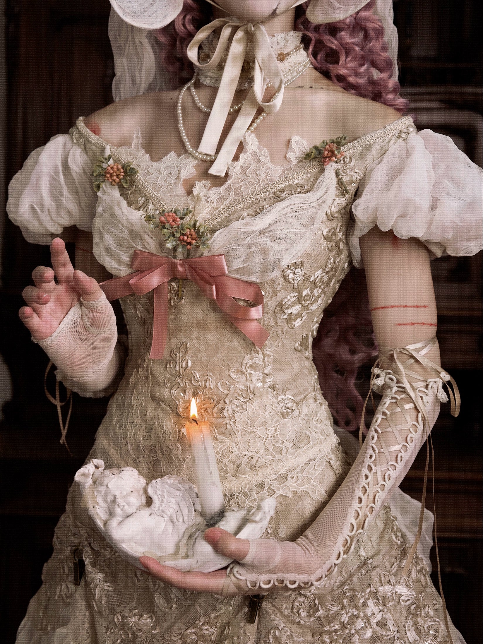 Blood supply original ◆ Eros poetry box Edward vintage elegant one-shoulder puff sleeve mesh top