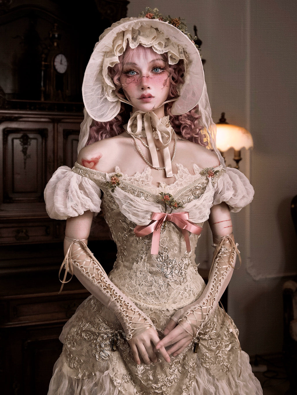 Blood supply original ◆ Eros poetry box Edward vintage elegant one-shoulder puff sleeve mesh top