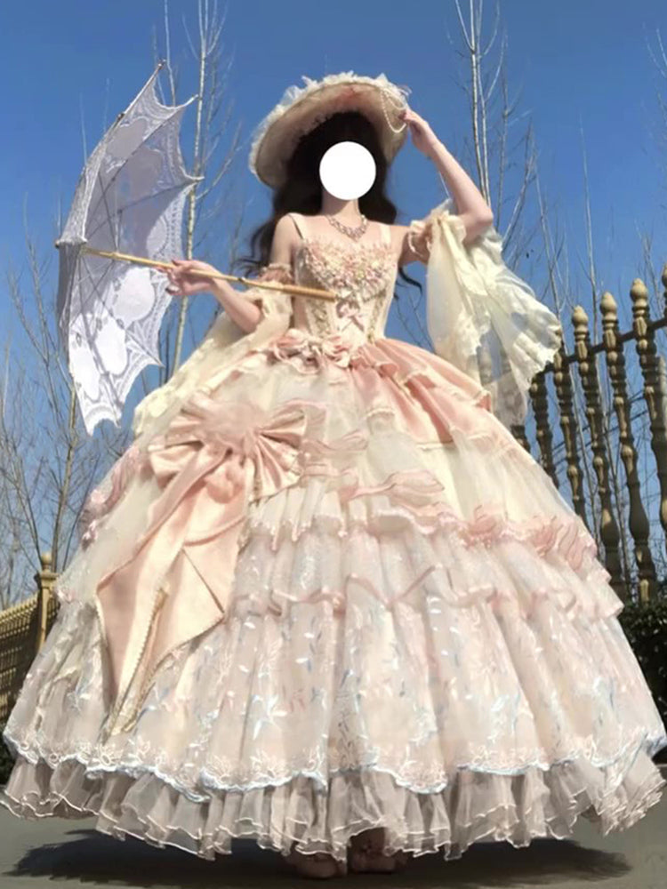 Pink Rose Lolita Evening Dress Skirt Women's 2025 New Design Ribbon Light Flower Wedding Student Day Coming-of-Age Ceremony