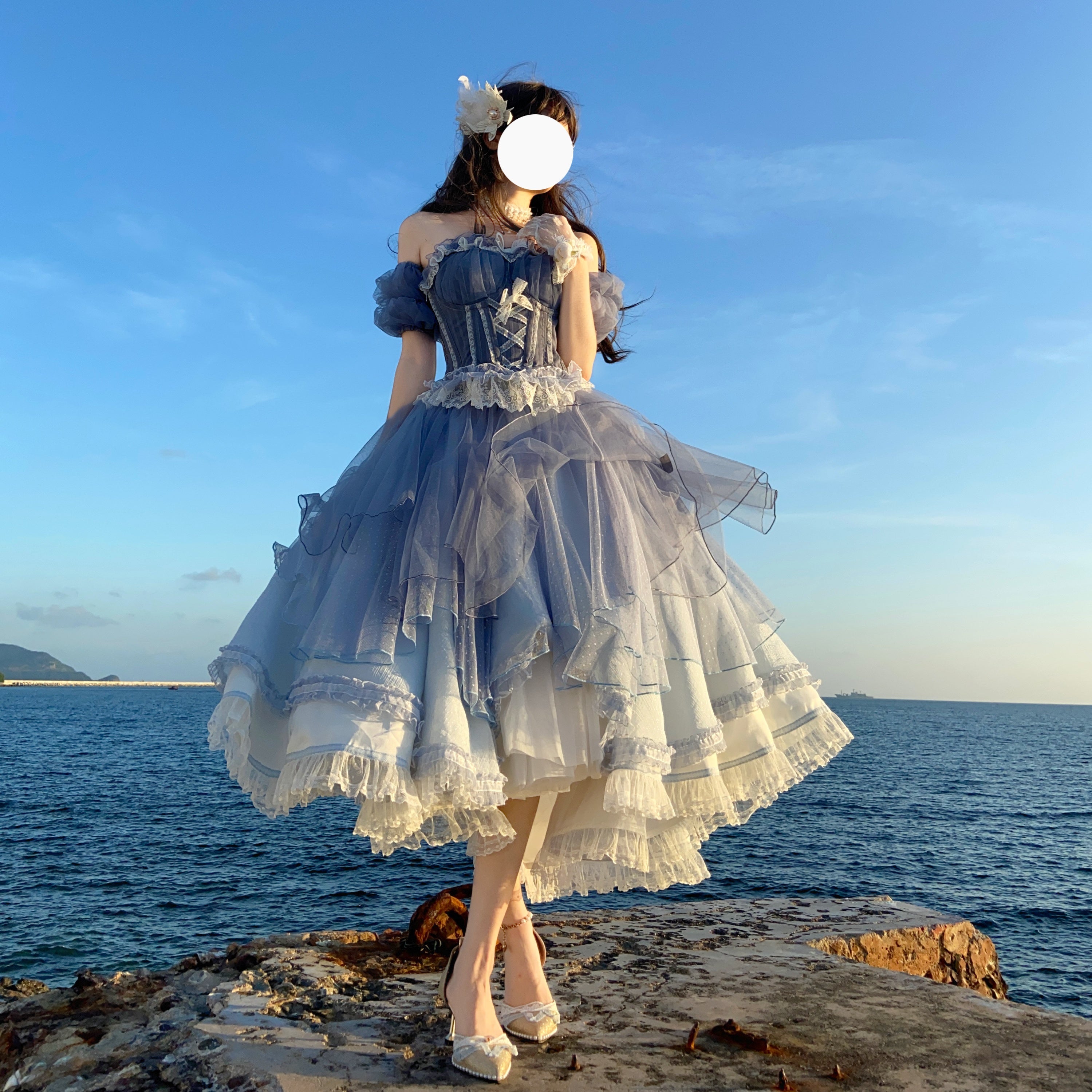 "Peony Like a Dream" elegant cla short front and long back split Lolita