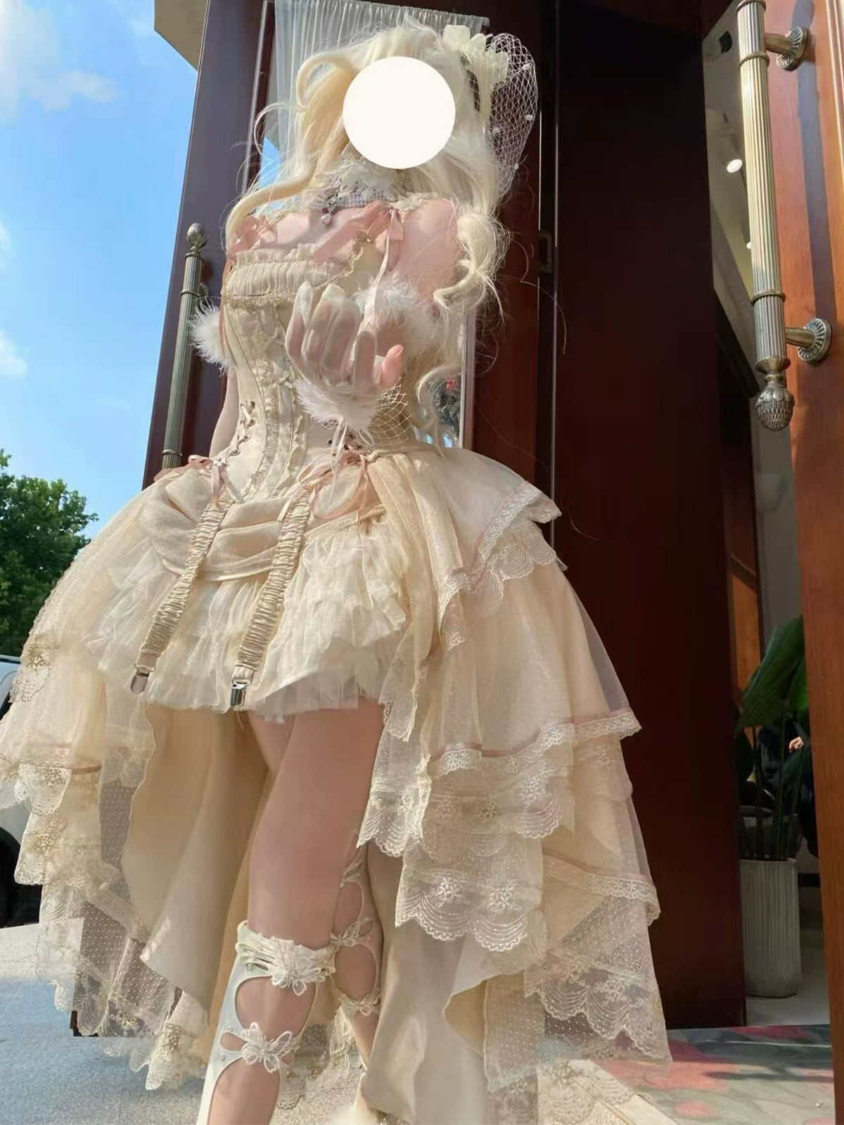 Light shadow lolita evening dress champagne gold front short back long gorgeous cla caramel antique lolita birthday party