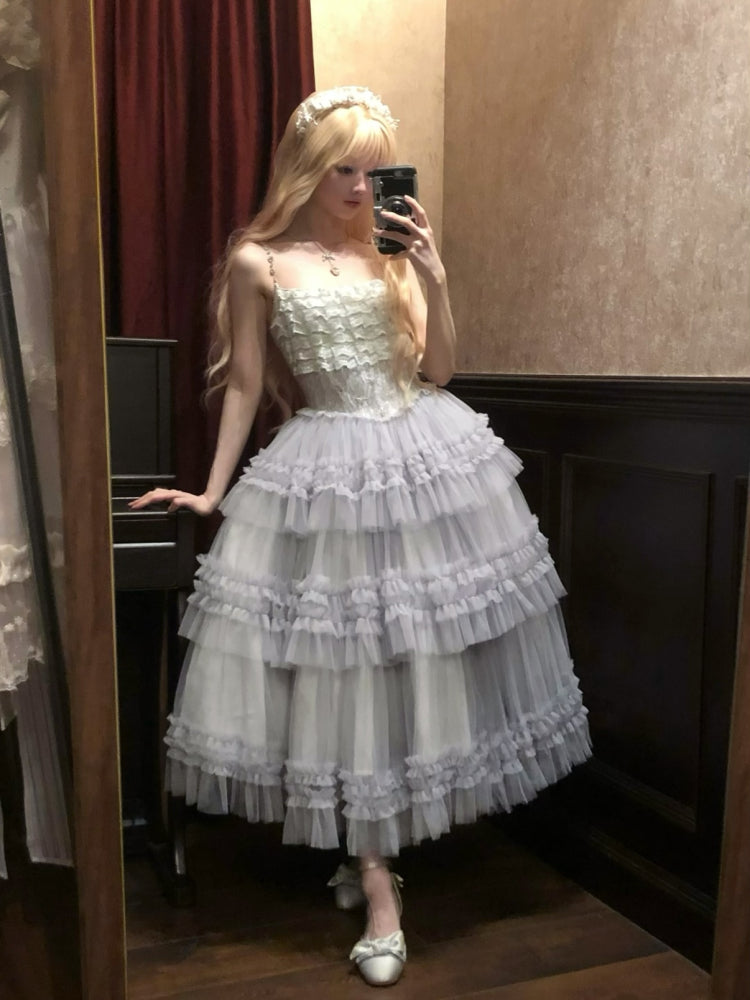 lace bead embroidered fishbone heavy industry slim large swing gauze skirt