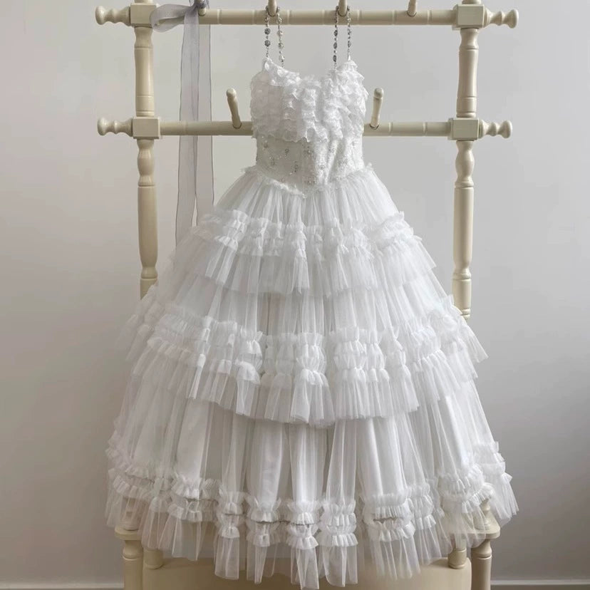lace bead embroidered fishbone heavy industry slim large swing gauze skirt