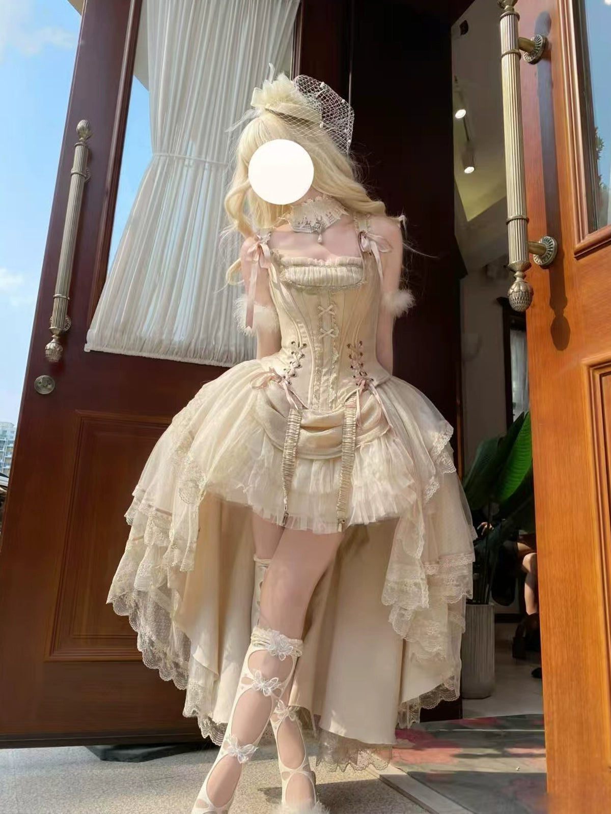 Light shadow lolita evening dress champagne gold front short back long gorgeous cla caramel antique lolita birthday party