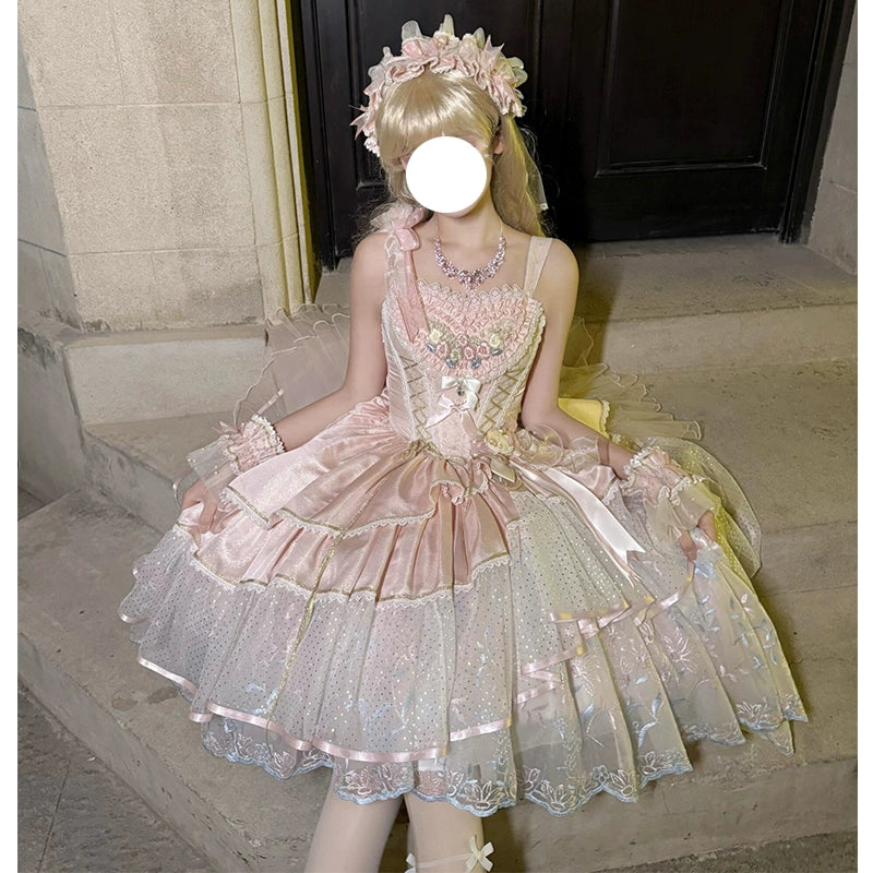 Pink Rose Lolita Evening Dress Skirt Women's 2025 New Design Ribbon Light Flower Wedding Student Day Coming-of-Age Ceremony