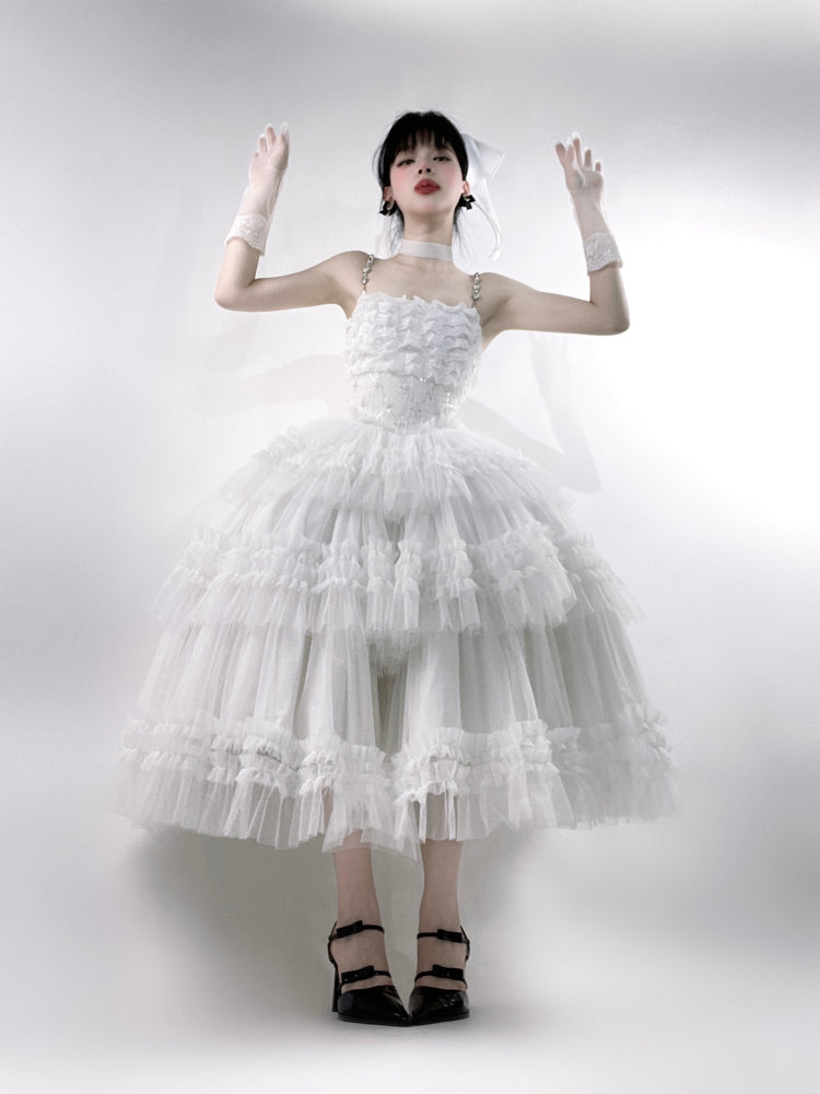 lace bead embroidered fishbone heavy industry slim large swing gauze skirt