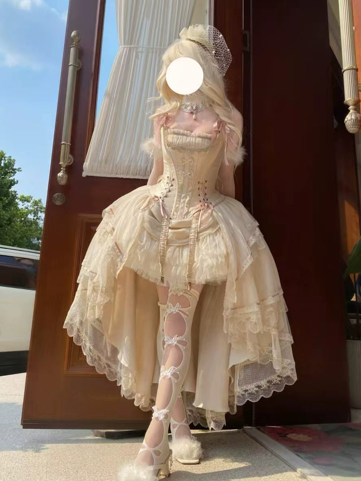 Light shadow lolita evening dress champagne gold front short back long gorgeous cla caramel antique lolita birthday party