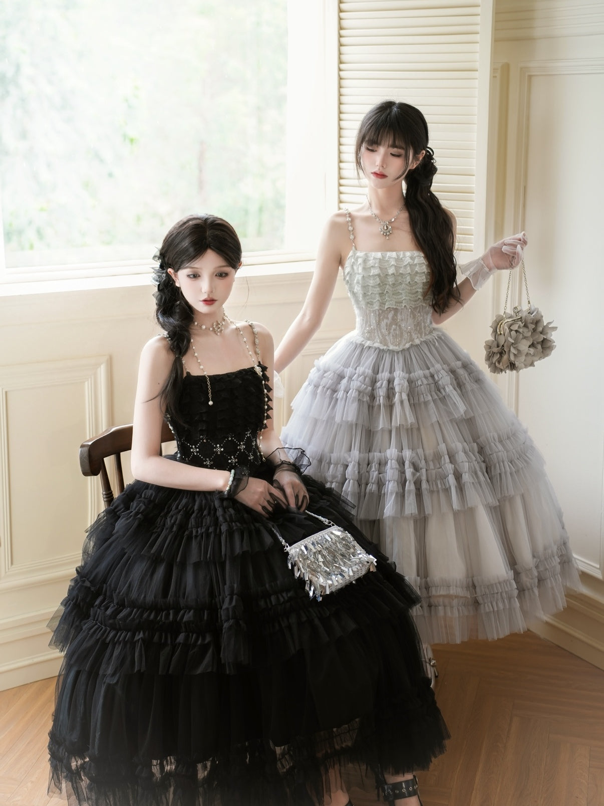 lace bead embroidered fishbone heavy industry slim large swing gauze skirt