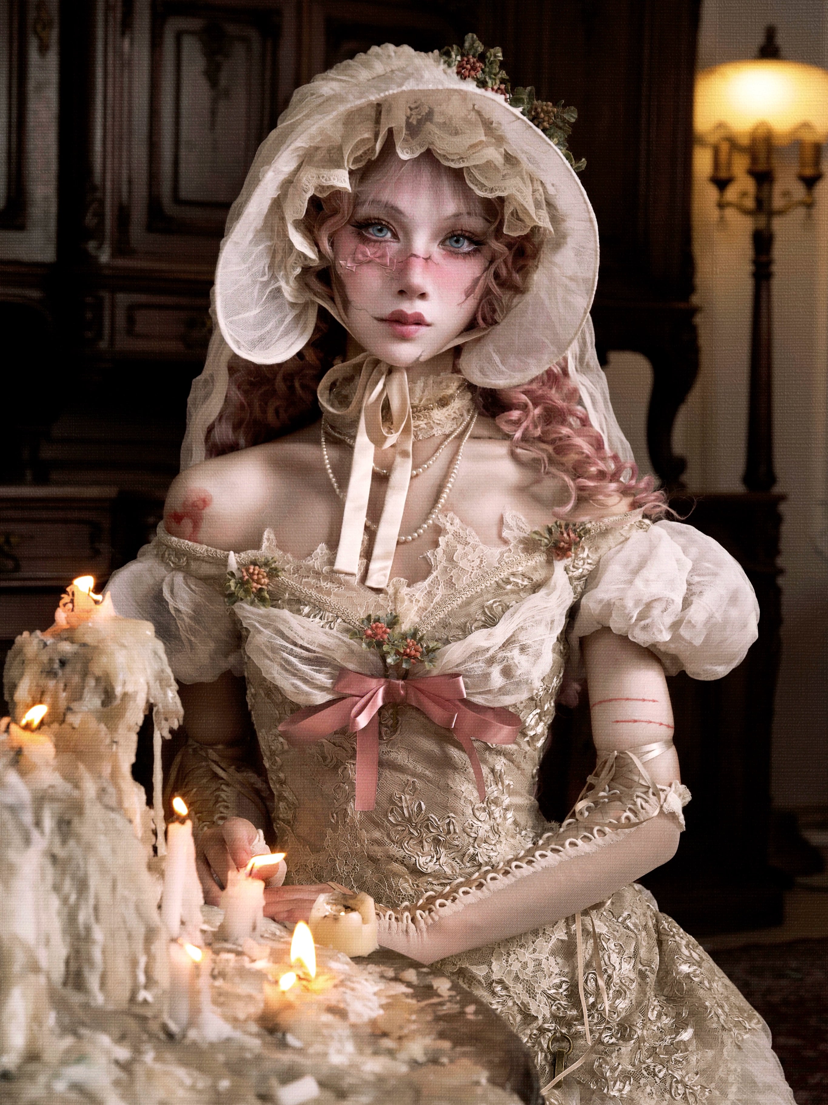 Blood supply original ◆ Eros poetry box Edward vintage elegant one-shoulder puff sleeve mesh top