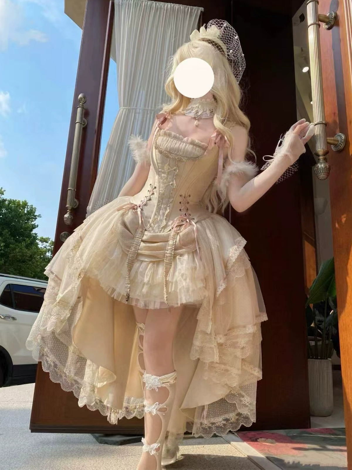 Light shadow lolita evening dress champagne gold front short back long gorgeous cla caramel antique lolita birthday party