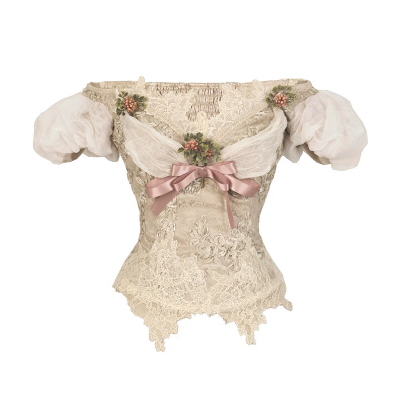 Blood supply original ◆ Eros poetry box Edward vintage elegant one-shoulder puff sleeve mesh top